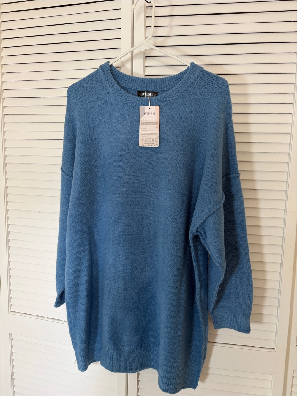 Casual Relaxed Crewneck long Sweater in Blue